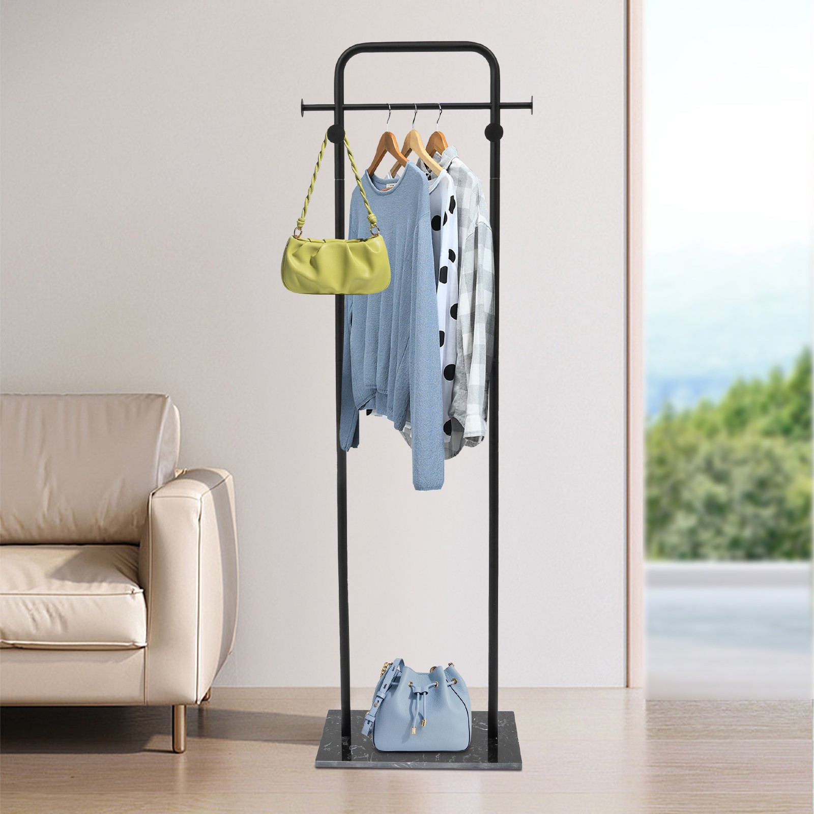 Free Standing Black Metal Clothes Rack Garment Organizer-image