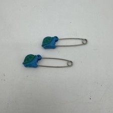 2 Vintage Gerber Diaper Pin Turtle Blue Green Made In Hong Kong