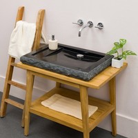 70 Cm Andesit Waschbecken Kotak Schwarz Eckig Aufsatz Naturstein Wohnfreuden