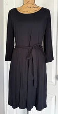 Soma Little Black Dress 3/4 Sleeve Scoop Neck Belted Pockets Stretch Large