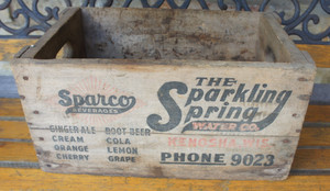Vintage SPARCO BEVERAGES SPARKLING SPRING WATER Kenosha Ph 9023 Wood Soda Crate