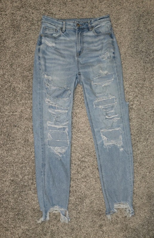 Womens 4 Long American Eagle Distressed Mom Blue Jeans 27x30