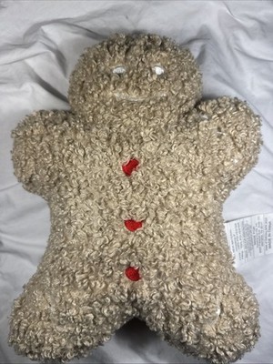 Holiday Time Gingerbread Man Plush Sherpa Cream Curly Fur Red Heart Buttons