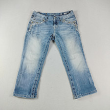 Miss Me Capri Jeans Womens 26 Blue Signature Cuffed Rhinestone Embellished Bling