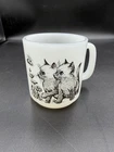 Vintage Glasbake Blue-Eyed Kittens With Bees Milk Glass Mug