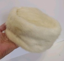 VTG Champagne Mink Pillbox Hat 50s Cream Satin Lined 20.5 Old Hollywood Glam