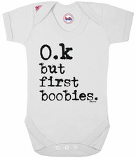 OK But First Boobies Baby Grow Funny Breastfeeding Baby Bodysuit Union Jack Brit