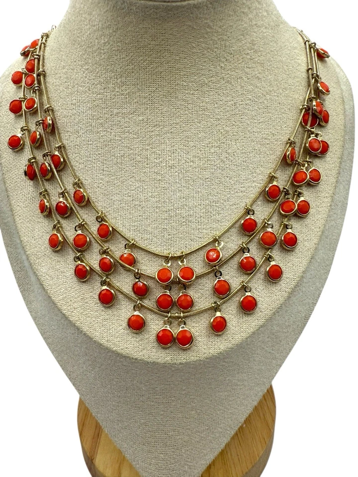 Collar Anne Klein Bisel Hilos Capas Cha Coral Estrás Tono Dorado Foto 2 de 4