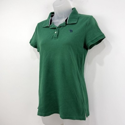 VTG Y2K Abercrombie Fitch Polo Women's L Kelly Green Preppy Moose