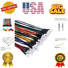 56pcs 7 Colors x 8pcs 12 Volt LED Lights Emitting Diodes Pre Wired DC 12v 5mm...