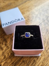Genuine Pandora Blue Square Sparkle Halo Ring Size 50 UK J to K Box included.
