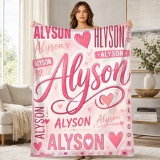 Alyson Heart Collage Coral Fleece Blanket Personalized Name Decor