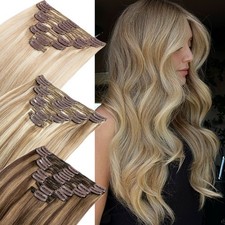 Thick Highlight Double Wefted Clip In Remy Human Hair Extensions 8Pcs Full Head