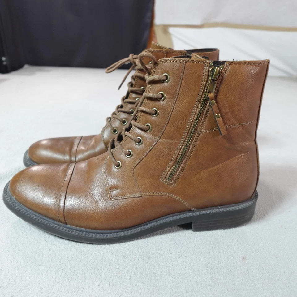 Unlisted Ankle Boots Mens 11.5 Brown Roll Combat Cap Toe Side Zip Kenneth Cole - Image 2 of 4