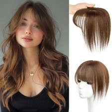 Medium Brown 100 Human Hair 8in Clip In Bangs Hair Topper