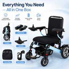 Foldable Electric Wheelchair Lightweight 330lb 30 Miles 2x12Ah Battery