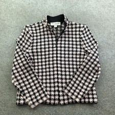 St John Blazer Jacket Womens 2 Pink Black Check Wool Knit Button Collared USA