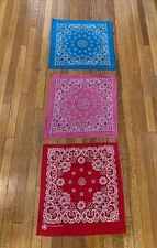 Vintage Hav-a-Hank Bandana Lot Of 3 Made in USA Pink Blue Red Rockabilly