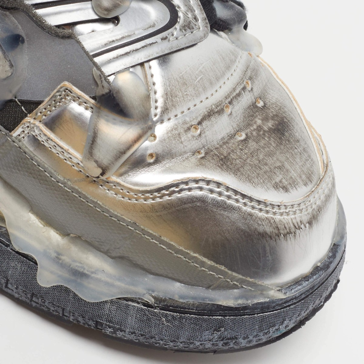 Maison Martin Margiela Fusion Size 41 Silver Leather and Mesh Low