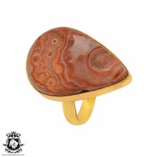 Size 9.5 - Size 11 Adjustable Crazy Lace Agate 24K Gold Plated Ring GPR863
