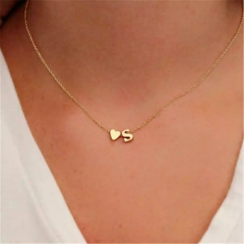 Dainty Heart Initial Necklace Personalized Letter Jewelry for