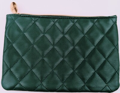 Ipsy Dark Green Faux Leather Quilted Mini Cosmetics/Makeup Bag (Bag Only NWOT)
