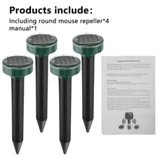 4Pcs Solar Mole Repeller Ultrasonic Sonic Gopher Ground Stake Repellent Fast