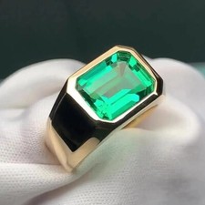 3.5Ct Emerald Green Diamond Men's Wedding Engagement Ring 14k Yellow Gold Finish
