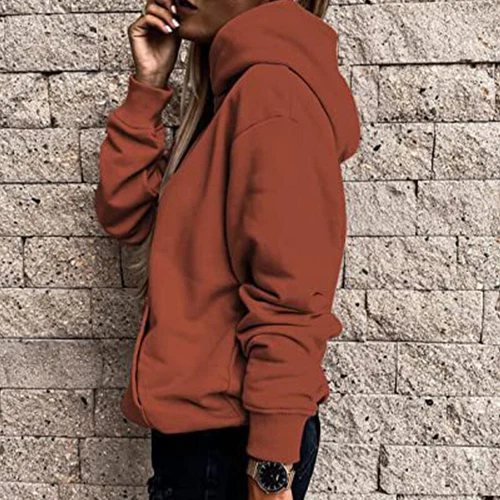 Ladies Loose Fit Long Sleeve Pullover Women Fall Warm With Pocket Hooded Tops - Picture 24 of 80