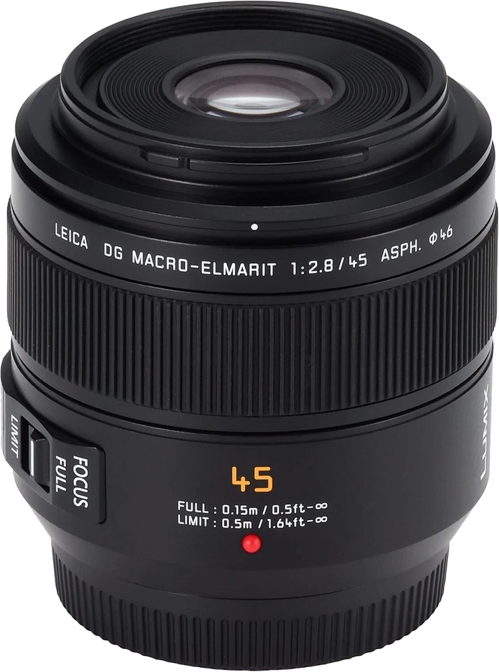 Panasonic Leica DG Macro-Elmarit 45 mm f/2,8 ASPH. MEGA O.I.S. H-ES045 Negro NUEVO Foto 4 de 4