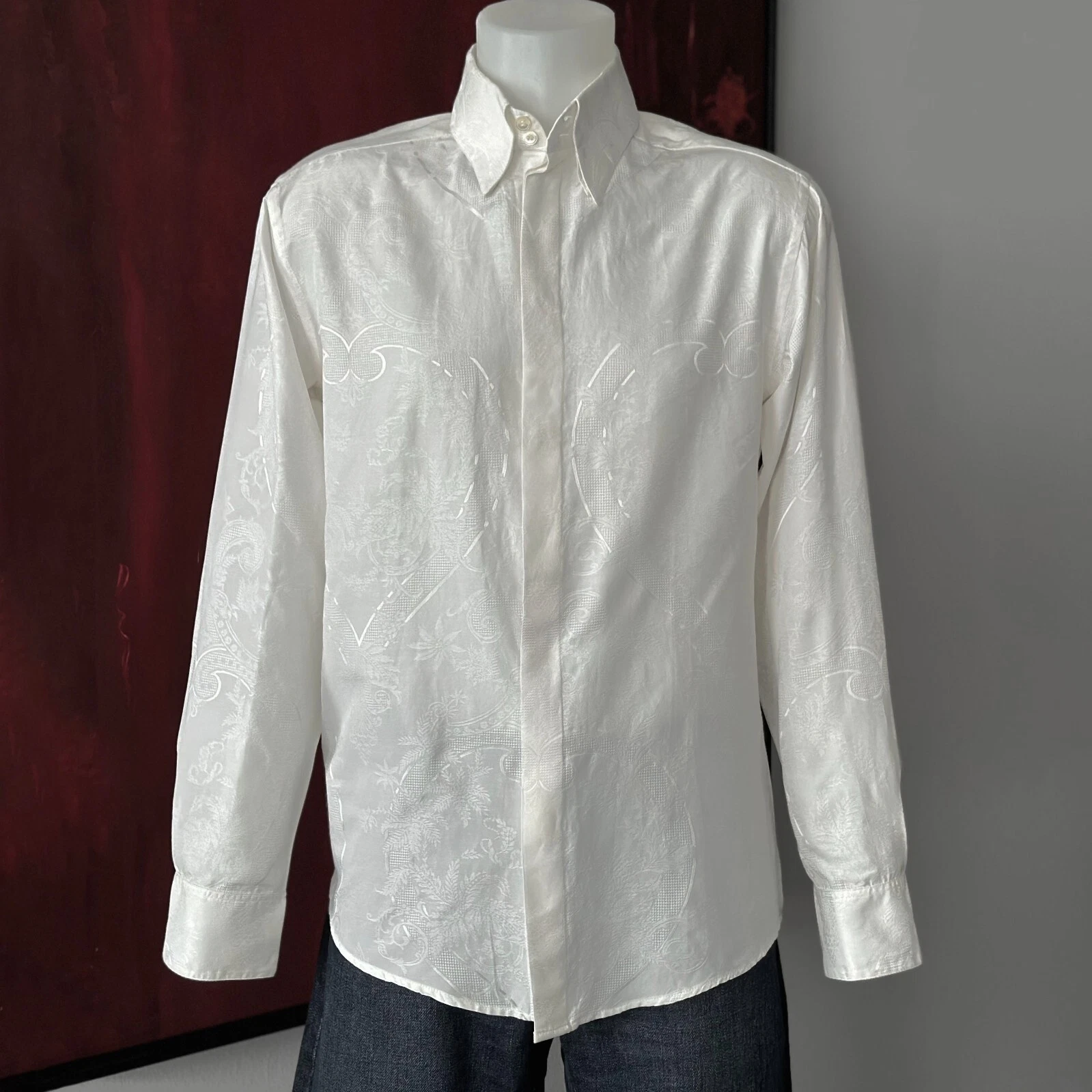 Camicia GIANNI VERSACE bianca stampa floreale e cuore cotone da S S 1998