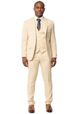 Tan Beige Slim Men Suit Micro Textured Weave 2 Button Notch 11812 Vest Optional
