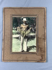 Vtg Fishing Photo - Man In Hat With Stringer of Fish Color Tinted