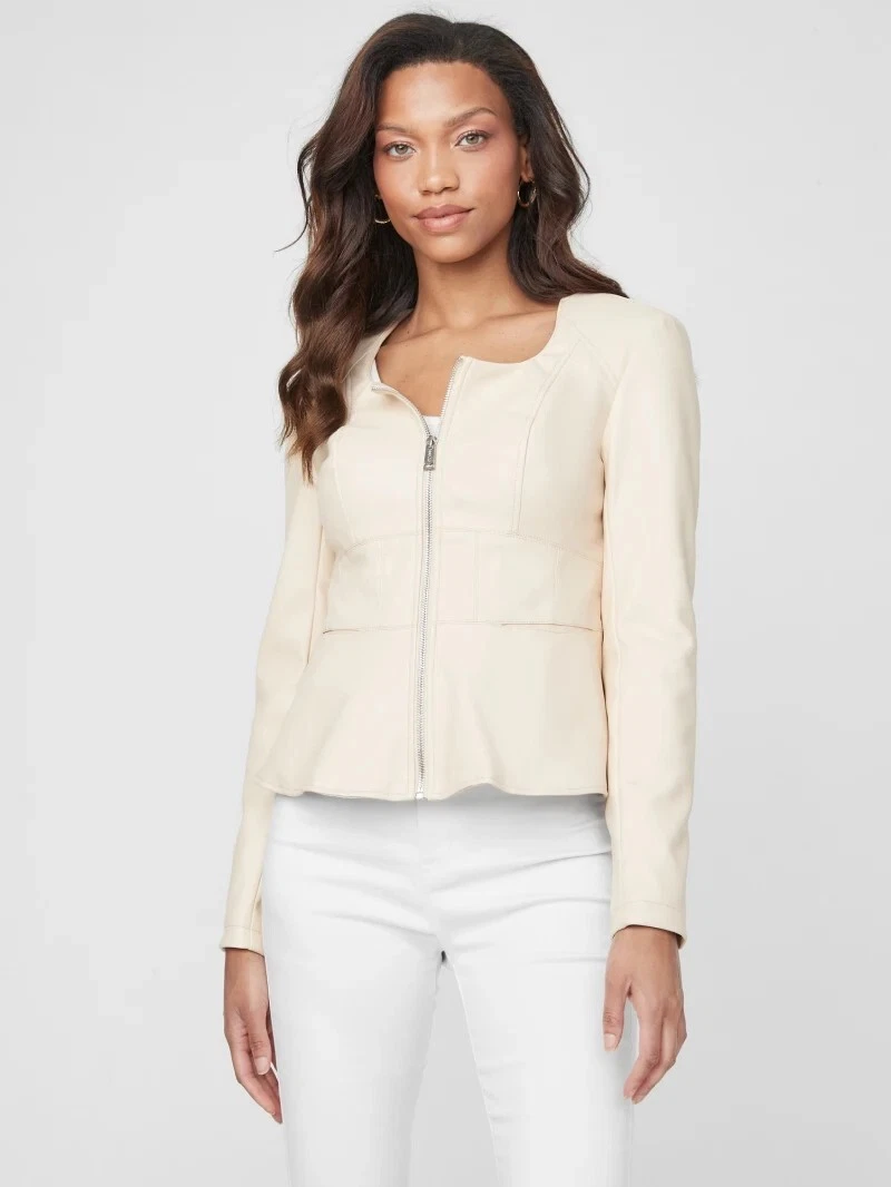 GUESS Gloris faux leather jacket zip up with scoop neckline and
