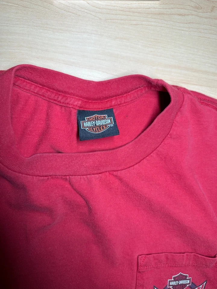 Harley-Davidson 图形红色 T 恤;男式 XL,全彩,二手,低乡村 — 第 3/4 张图片