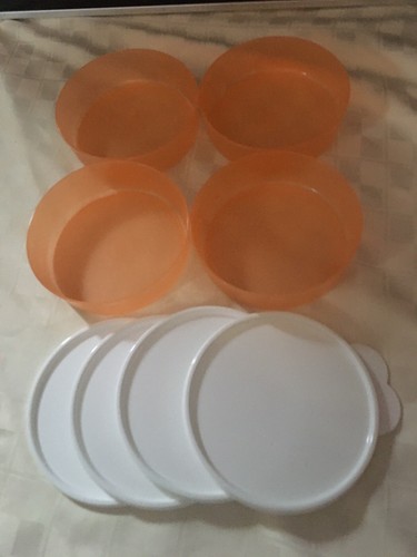 TUPPERWARE Big Wonders Cereal Salad BOWLS & SEALS Sheer Orange Set Of 4 New - Picture 2 of 5