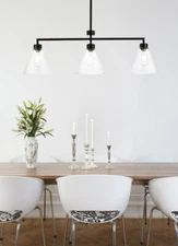 PENDANT CHANDELIER GLASS KITCHEN ISLAND POOL TABLE BLACK LIGHTING 3 LIGHT 38"