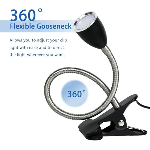 Desk lamp Eye-Caring Table Lamps, 360°Rotation Gooseneck Clip on Lamp Black-C01 - Picture 3 of 7