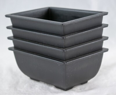 4 Rectangular Black Plastic Cactus Succulent, Bonsai Training Pot 5''x 3.5''x 2''