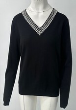 Love Token black crystal V-neck long sleeve knit sweater NWT sz M