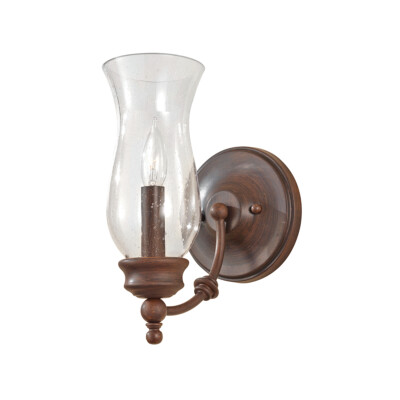 Wandleuchte formschön Sturmglas entsteinte Optik Schirm Heritage Bronze LED E14 60W