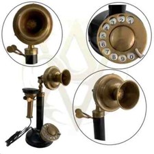 Antique Brass Candlestick Station Phone Telephone Rotary Dial Vintage Home D&eacute;cor