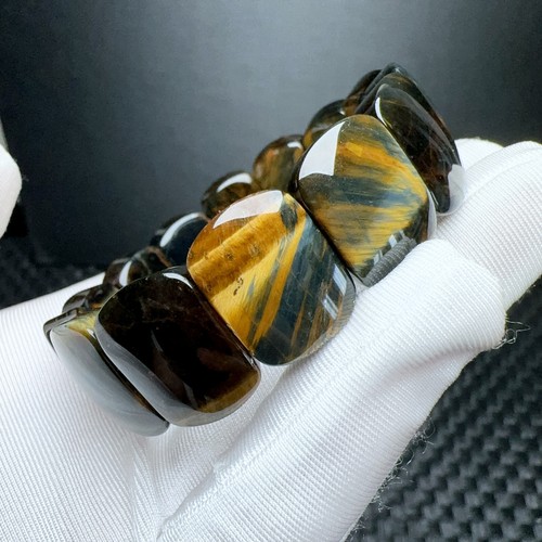 19.7*7.6*14.8mm Natural Blue Yellow Tiger's Eye Crystal Gemstone Bangle Bracelet - Picture 3 of 6