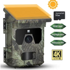 50MP Solar Trail Camera 4K UHD Wildlife Hunting Cam Night Vision No Glow LEDs