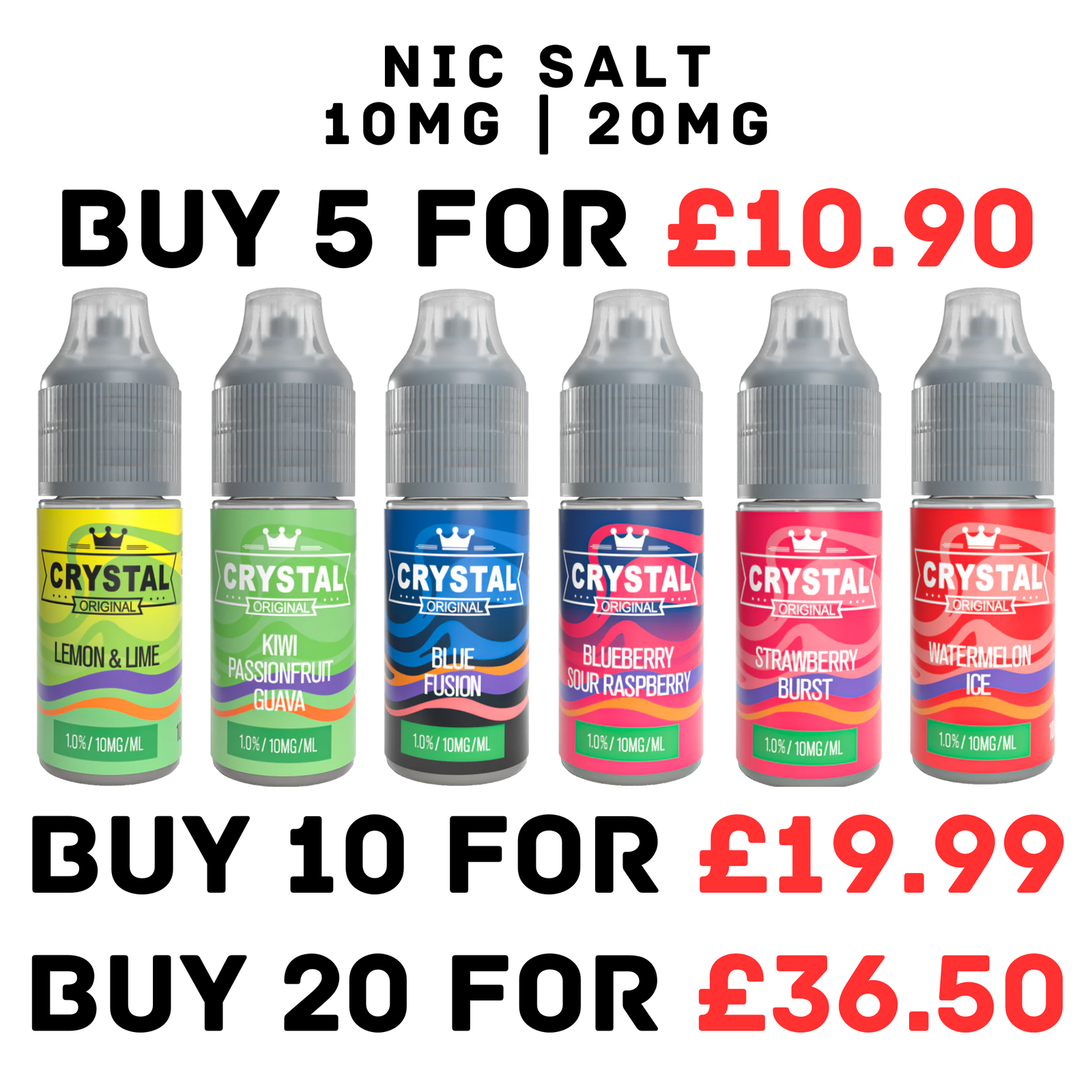 SKE CRYSTAL Vape e liquid 10ml Nic Salt 10mg 20mg Juice ecig 50/50 VG