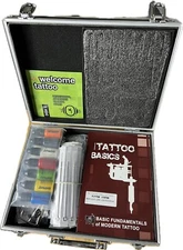 Pirate Face GRINDER Tattoo Kit, 4 Tattoo Machine Guns, Power Supply 7 Ink