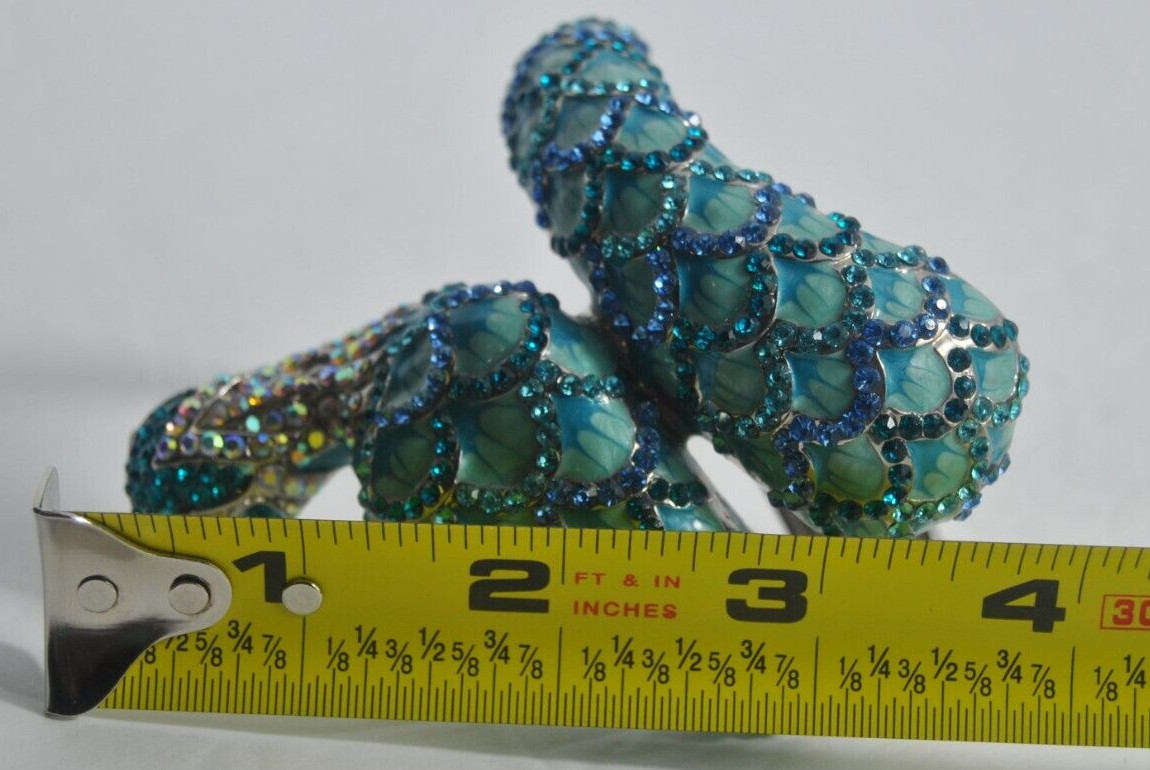 Hinged Blue Crystal Peacock Statement Runaway Sil… - image 8