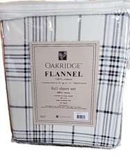 OAKRIDGE 4-Piece Set FULL Flannel Sheets NAVY BLACK PLAID 100 Cotton