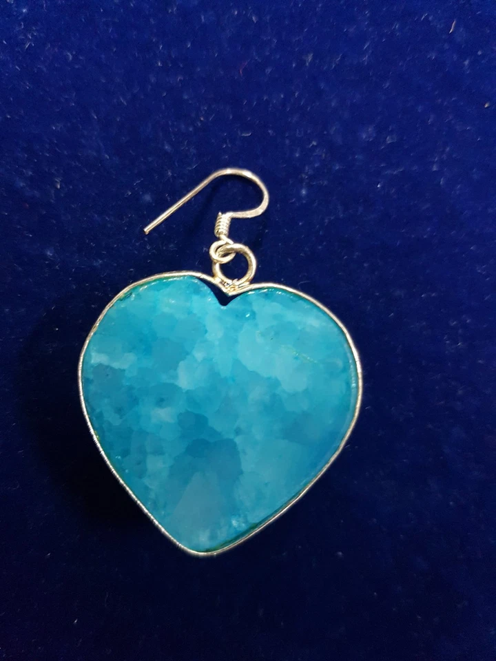 Orecchini Cuore in Argento 925 ed Agata Blu-Heart Earrings Sterling Silver Agata - Immagine 3 di 4