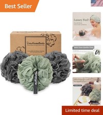 Luxury 70g Loofah Sponge - Activated Charcoal Exfoliating Shower Pouf, 3 Pack